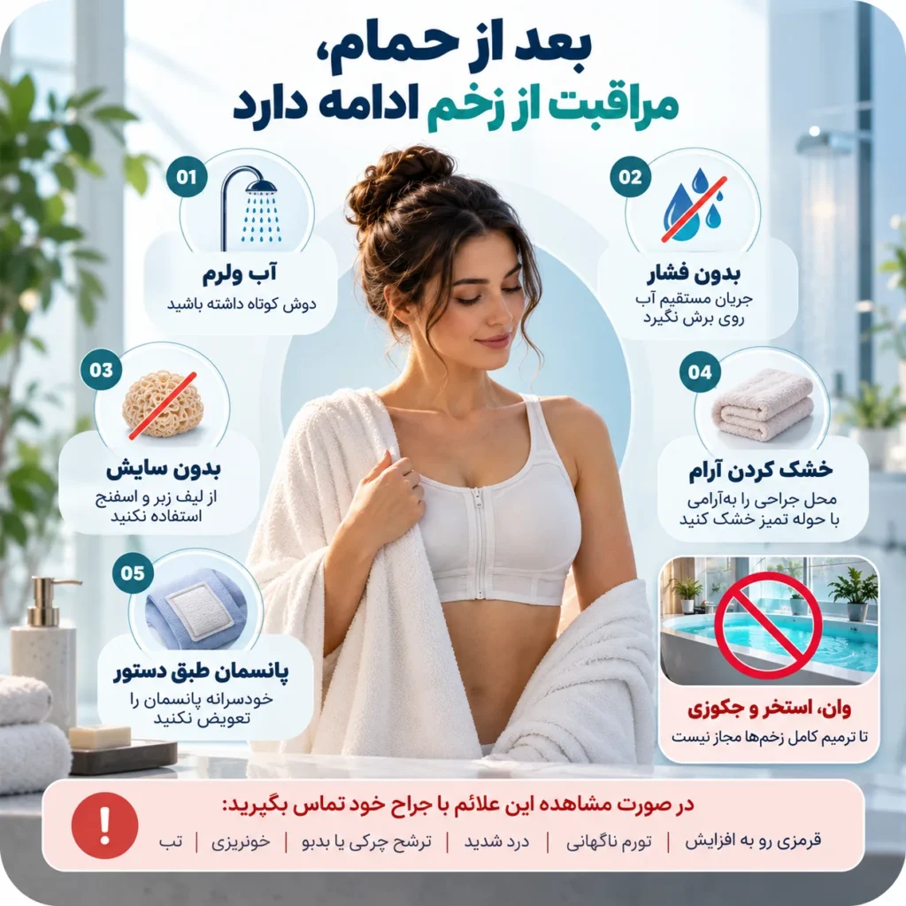 حمام بعد از ماموپلاستی چگونه باشد؟
